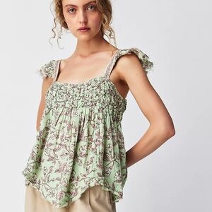 Free People Nala Printed Babydoll Top Sweet Mint Combo floral size XS NEW NWT